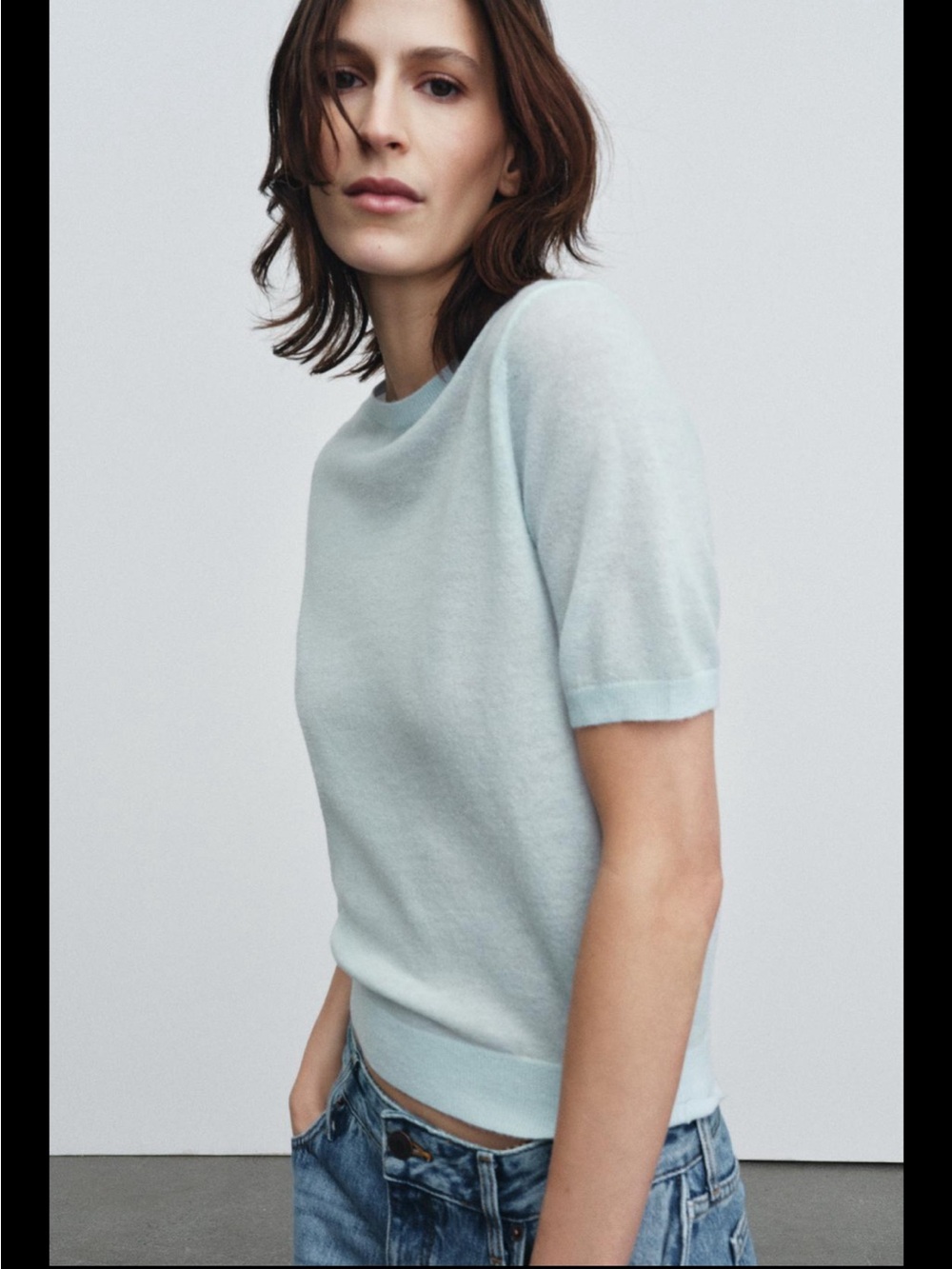 Zara Pale Blue Short Sleeve Knit Top